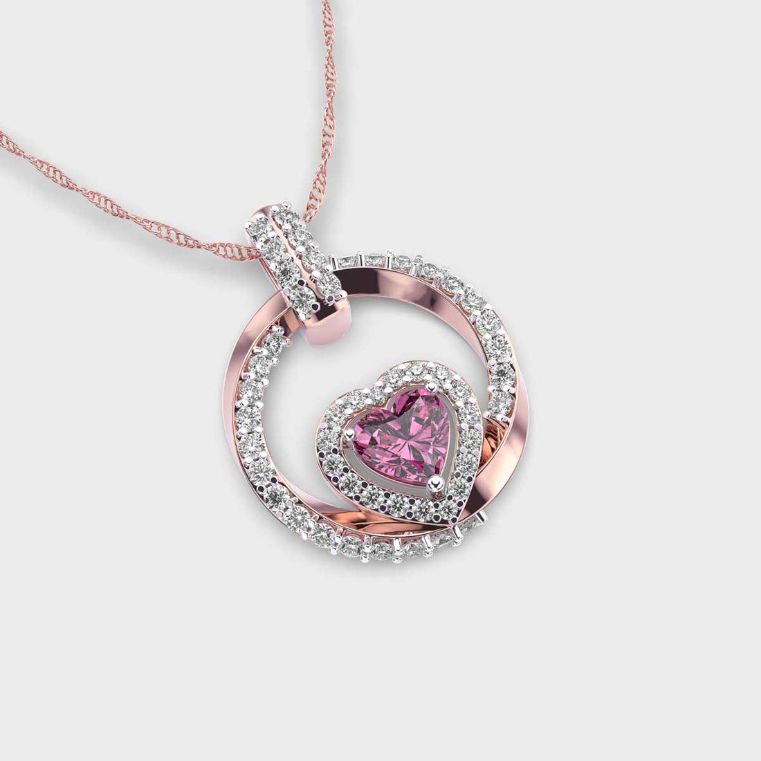 Pink Heart Diamond Pendant (Without Chain)