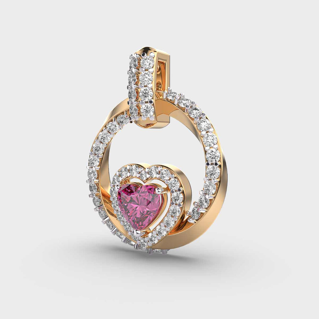 Pink Heart Diamond Pendant (Without Chain)