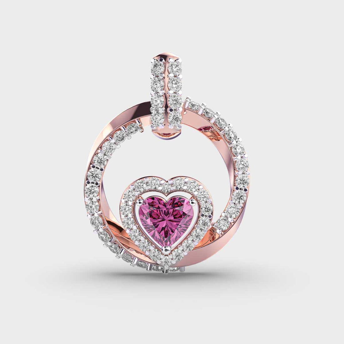 Pink Heart Diamond Pendant (Without Chain)