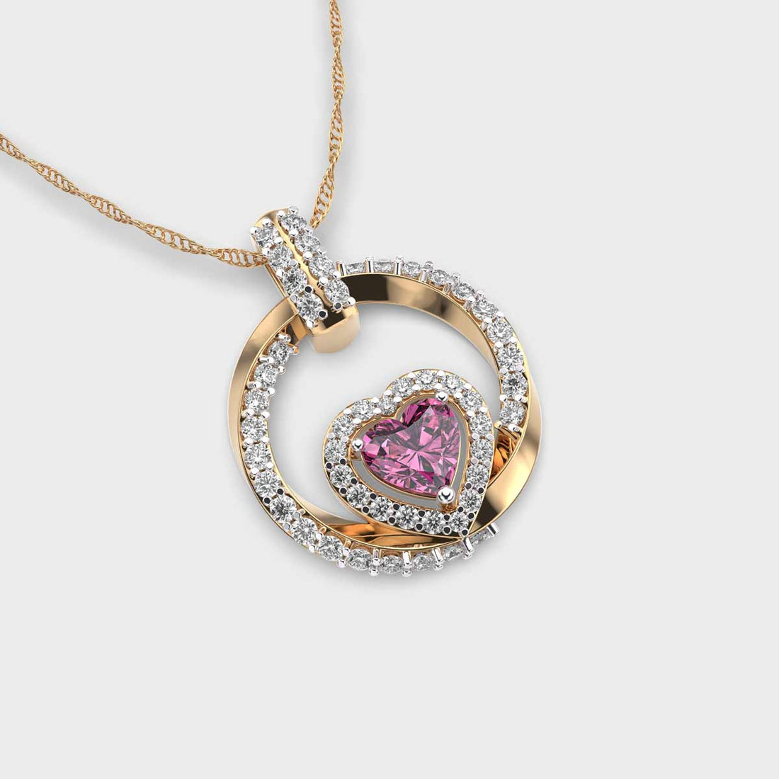 Pink Heart Diamond Pendant (Without Chain)