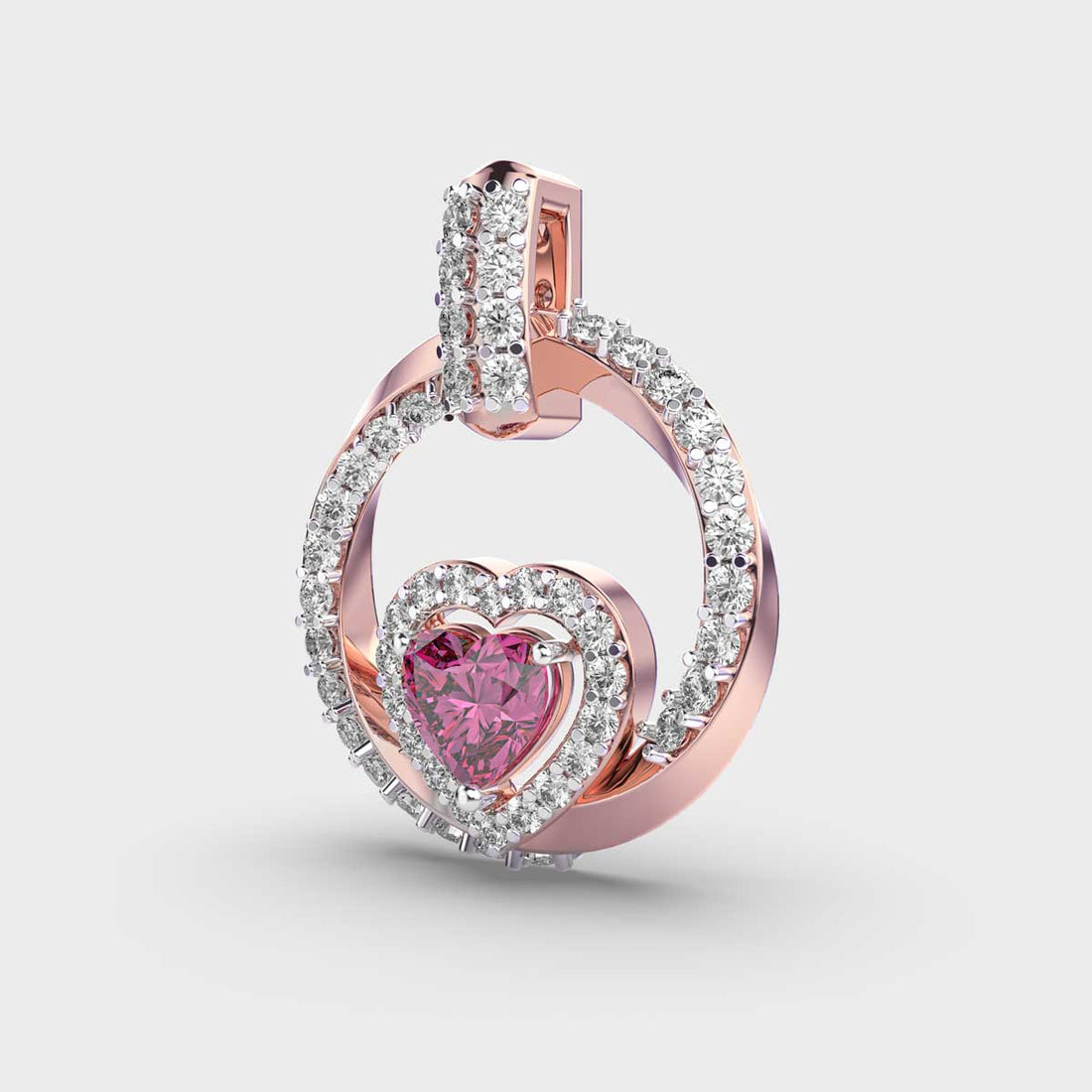 Pink Heart Diamond Pendant (Without Chain)