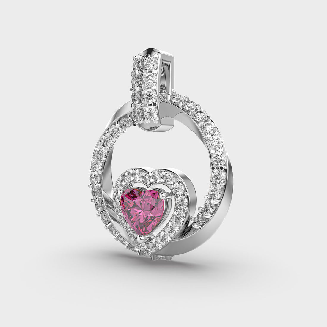 Pink Heart Diamond Pendant (Without Chain)